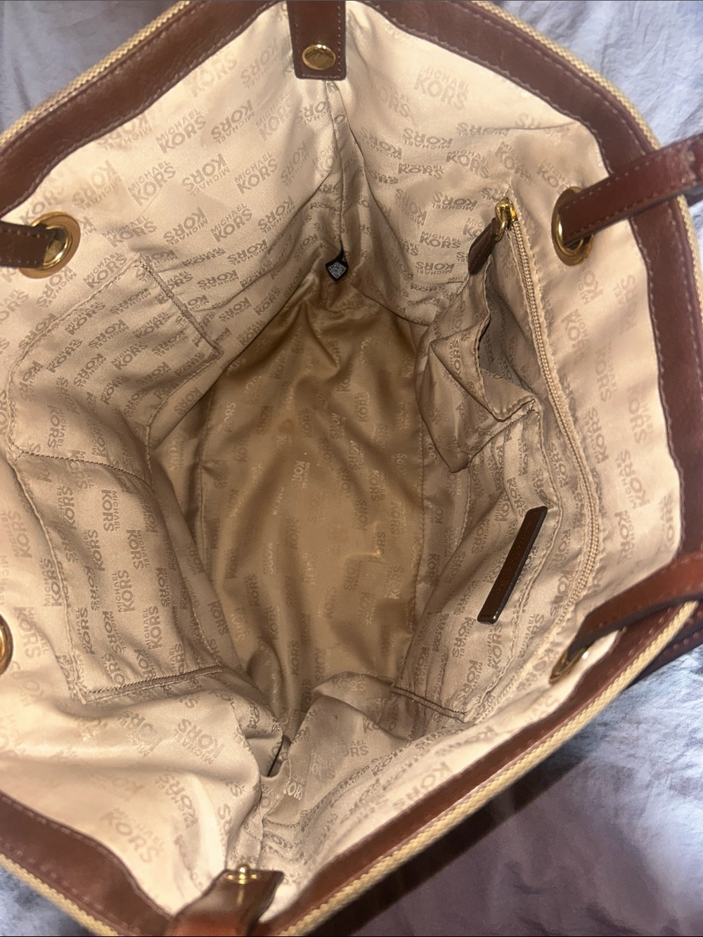 Michael Kors Tan and Brown MK Logo Tote - Picture 2 of 6